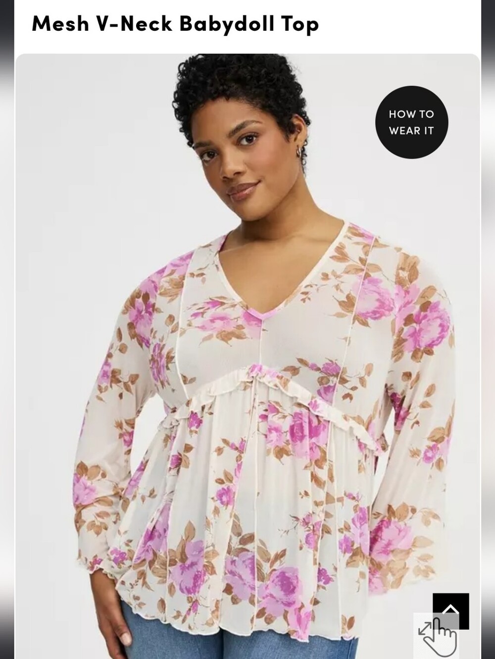 torrid Cream Floral Mesh V-Neck Babydoll Top